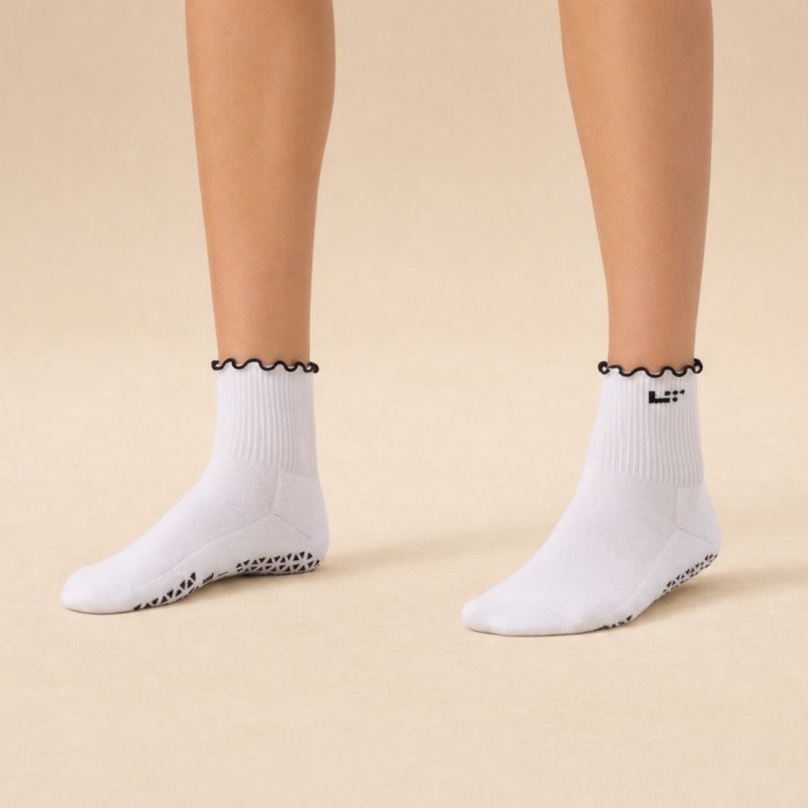 Women's Tavi Aria White Ruffle Grip Sock